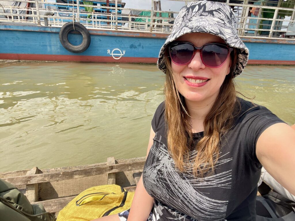 Paola Bertoni on a boat in the Mekong Delta, Vietnam