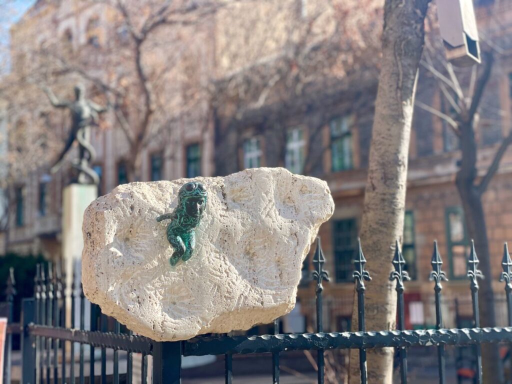 Miniature statue of Hanna Szenes, a Hungarian soldier and poet, in parachutist uniform, in Budapest, created by Mihály Kolodko