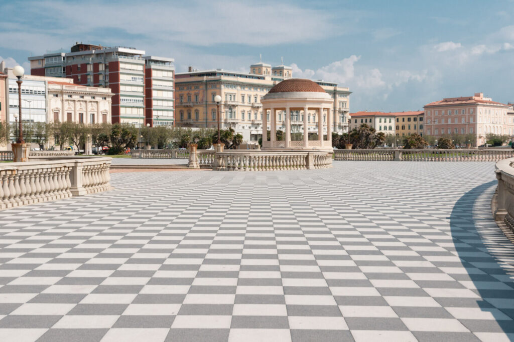 Terrazza Mascagni with its iconic black-and-white pavement overlooking the Tyrrhenian Sea