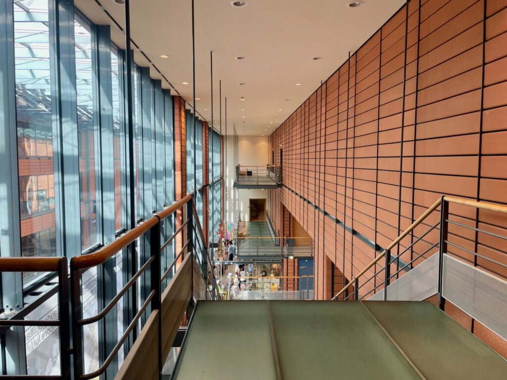 Interior of Lyon Museum of Contemporary Art with walkways and large glass windows