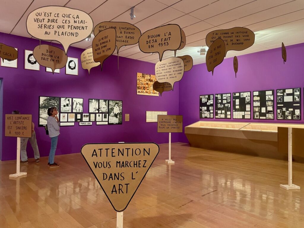 Exhibition room exploring the provocative universe of Jean-Claude Guillaumon at macLYON, in Lyon