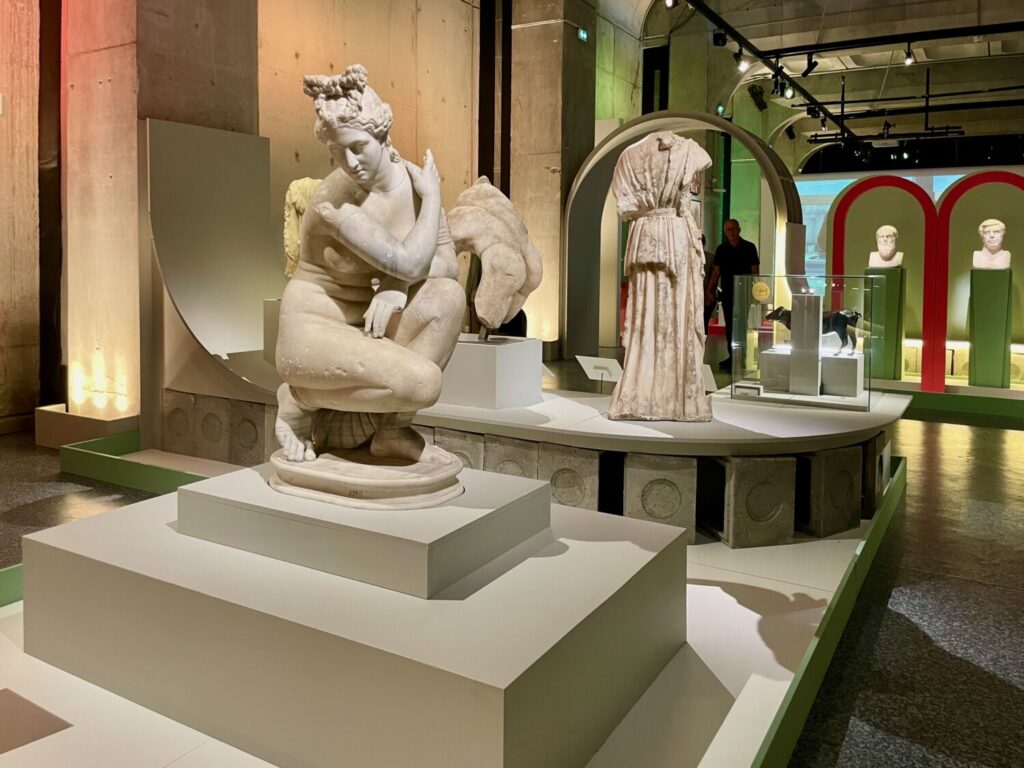Roman statues at a temporary exhibition inside Lugdunum Museum, Lyon
