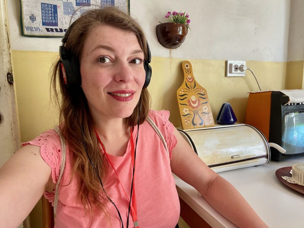 Paola Bertoni in the kitchen of The Red Flat in Sofia