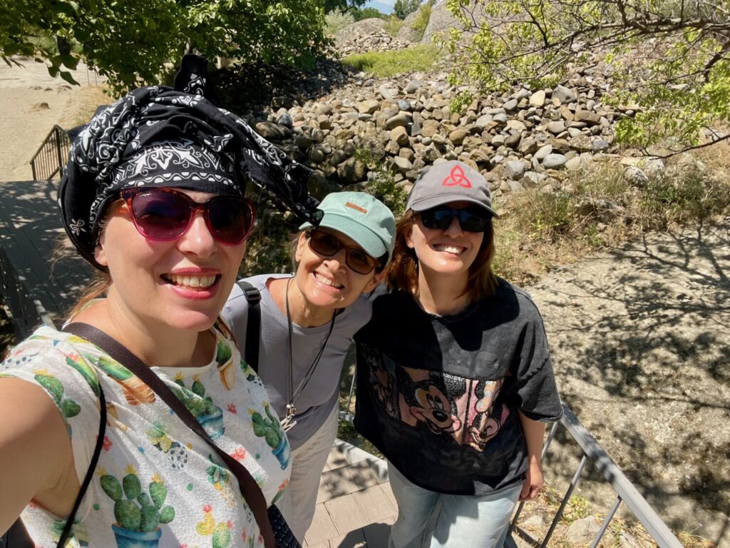 Paola Bertoni, Marina Fiorenti and their guide at the cave city of Uplistsikhe, Georgia