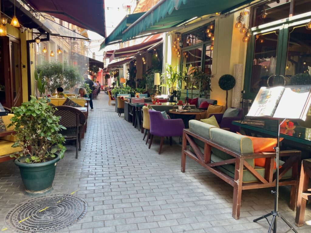 Shisha bars and wine bars on Jan Shardeni Street in Tbilisi, shortly before opening time