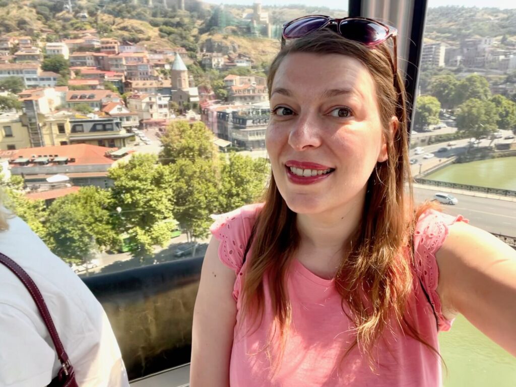 Paola Bertoni on the cable car up to the Narikala Fortress, Tbilisi