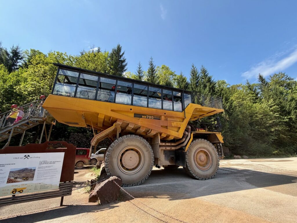 The Hauly mining truck, once built to haul rock, now updated to carry visitors at the Erzberg Mine