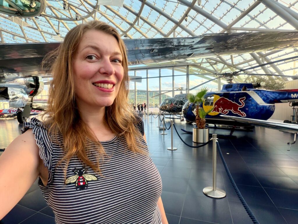 Paola Bertoni inside the Red Bull Hangar-7 in Salzburg, Austria