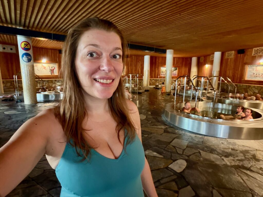 Paola Bertoni in the thermal area of the Chochołów Thermal Baths, Poland