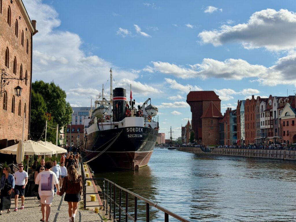 The Sołdek ship moored on the Motława River in Gdańsk, Poland