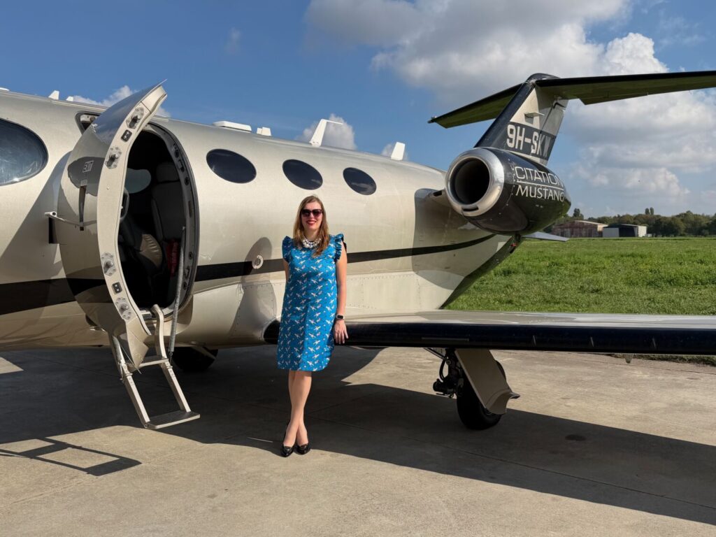 Paola Bertoni outside a Cessna Citation Mustang